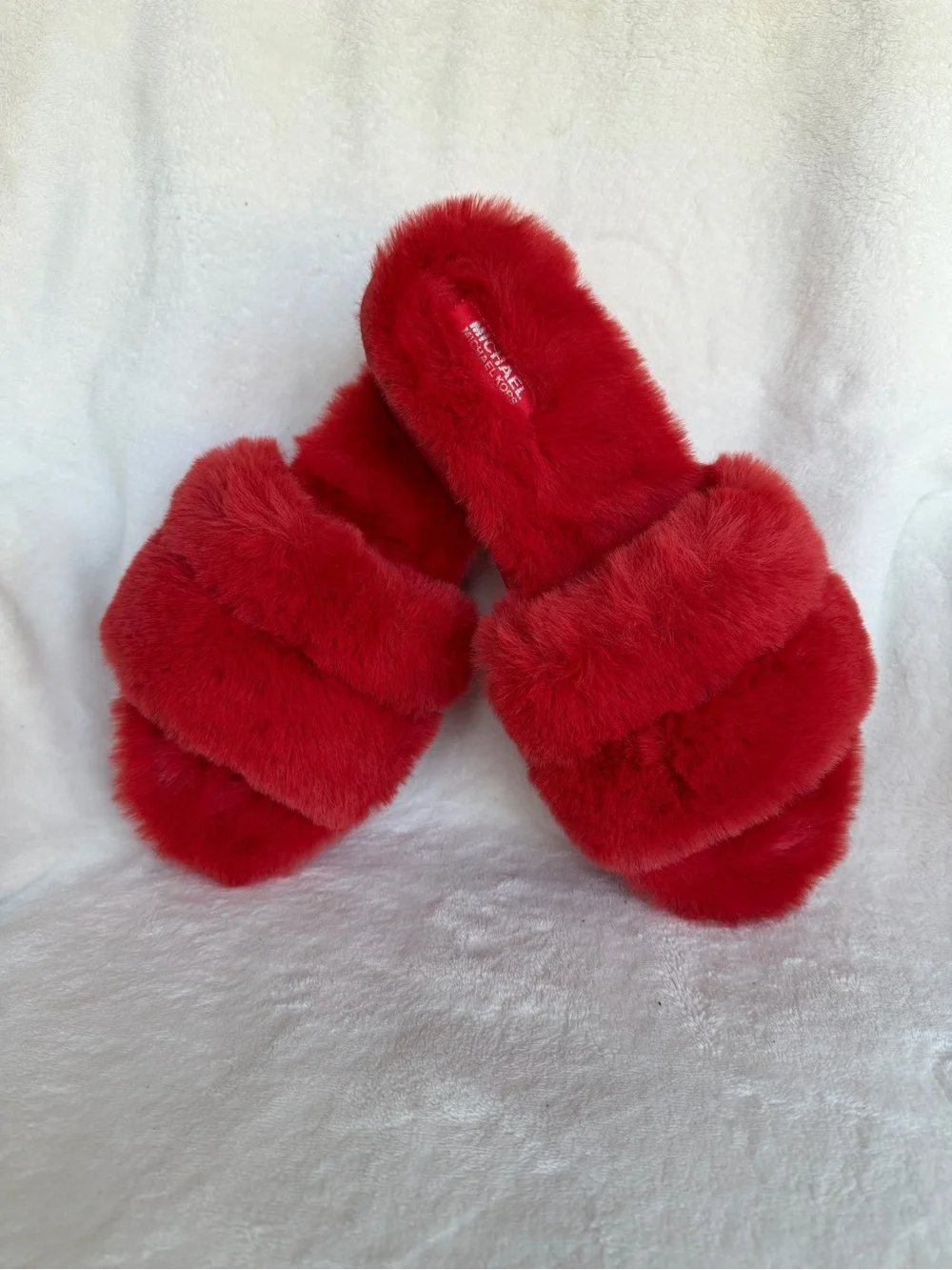 MICHAEL KORS Alfie Slide Open Toe Platform Slip-on Mules Sandals Red Fur Size 11